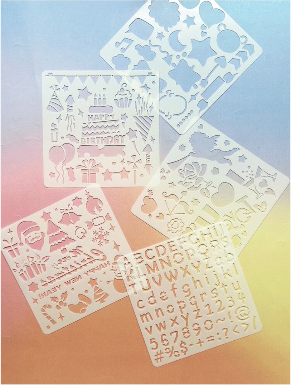 Plastic Craft Stencil Set with Letters & Holiday Shapes - White